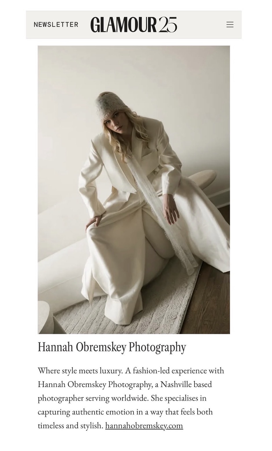 Glamour magazine editorial page featuring Hannah Obremskey Photography
